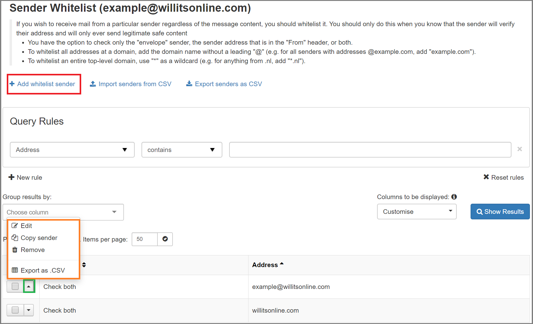 Spam Filter Whitelist